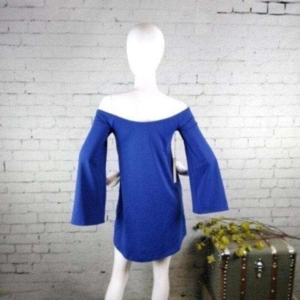 Susana Monaco Split Sleeve Mini Shift A-line Mini Dress Blue Small - Picture 3 of 6